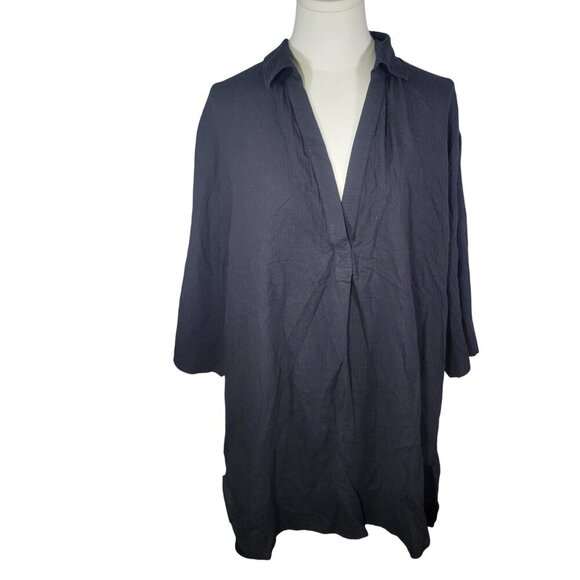 J.Crew Women Black Cotton Lightweight Collared V-Neck Tunic Top Shirt Size XL - Picture 1 of 8